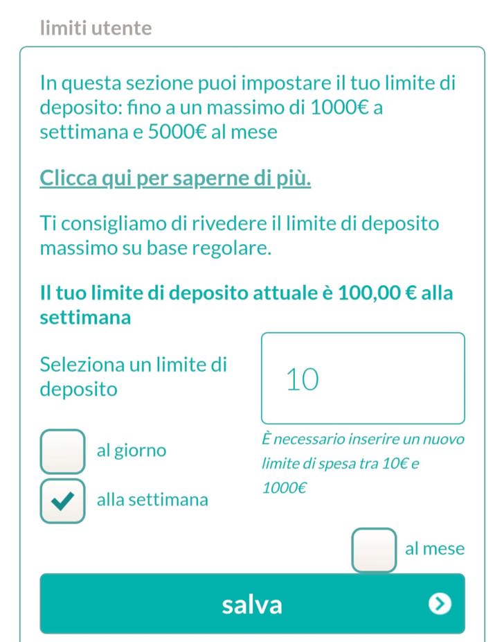 impostazione limiti utente